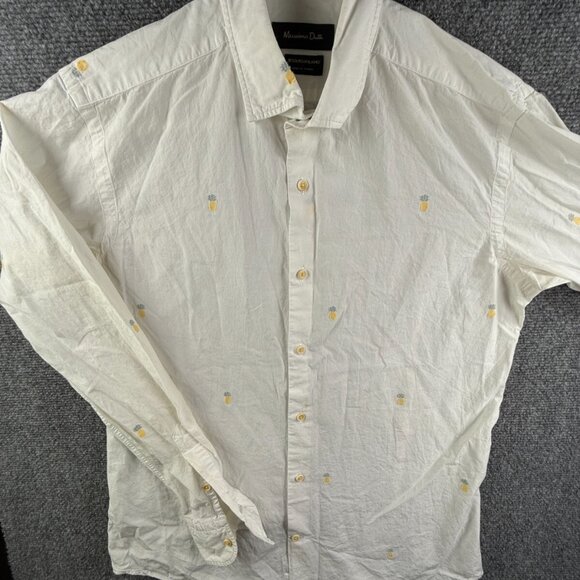 Massimo Dutti Pineapple Print White Button Up Shirt Medium Tessuto Italiano - Picture 1 of 16
